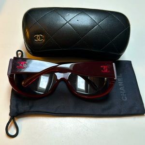 CHANEL vintage large Burgundy Prescription lens Frames+Sock+Quilted CC CASE